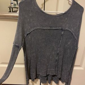 Vintage Havana waffle Henley long sleeve with distressed detail